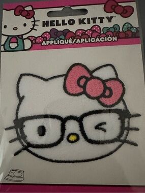 Hello Kitty White Face Patch with Pink Bow and Black Glasses
